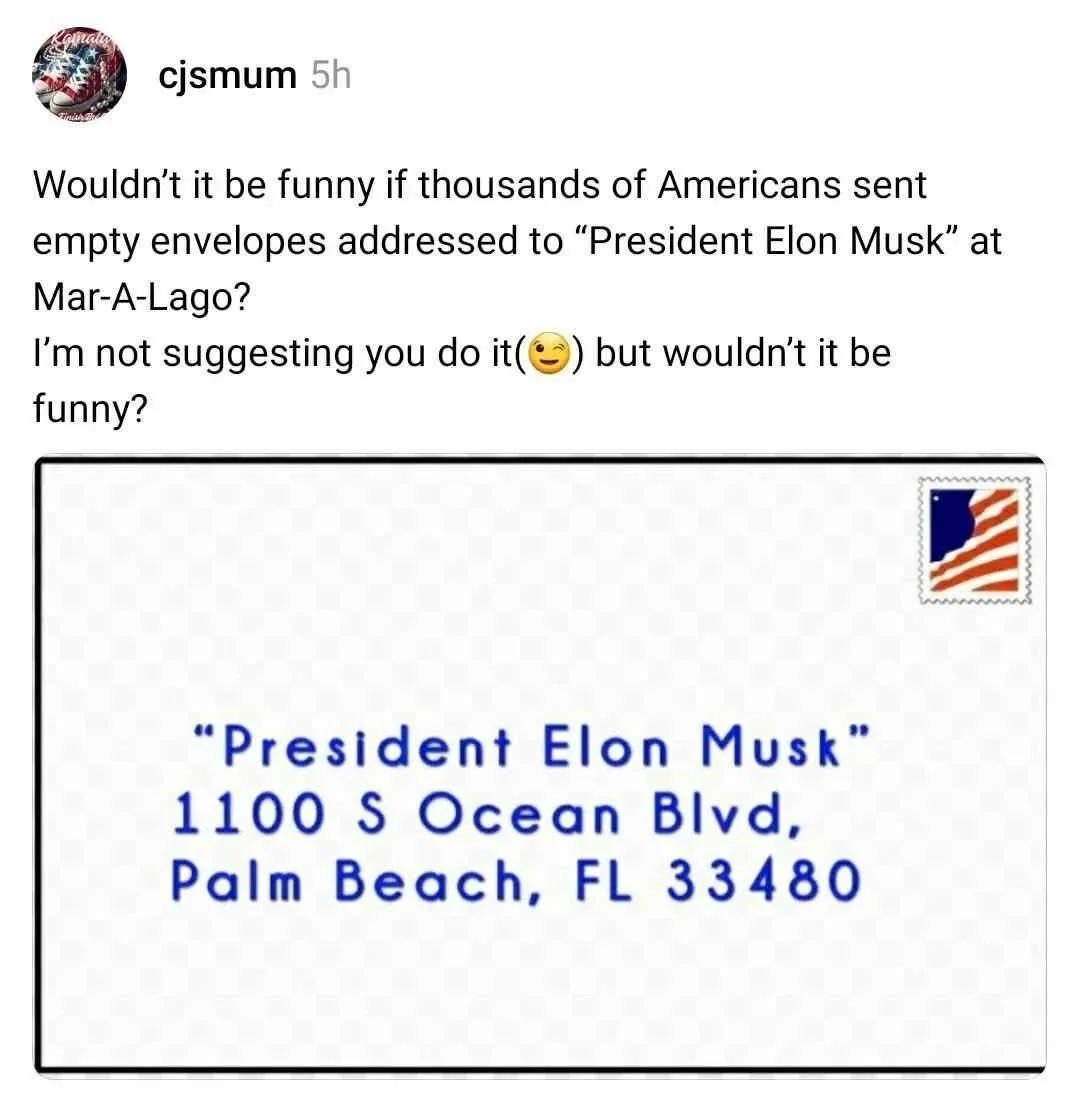An image of a white envelope with a U.S. postage stamp in the top right corner. The address is typed in blue text and reads…