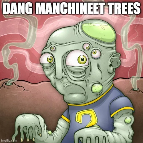 A cartoonish, green-skinned, multi-eyed alien-like creature wearing a blue and yellow sports jersey with the number 2…