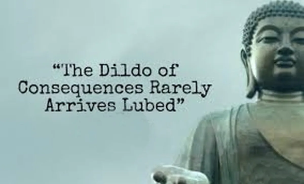 A serene, close-up image of a stone Buddha statue with a calm expression, set against a hazy, light-blue background…