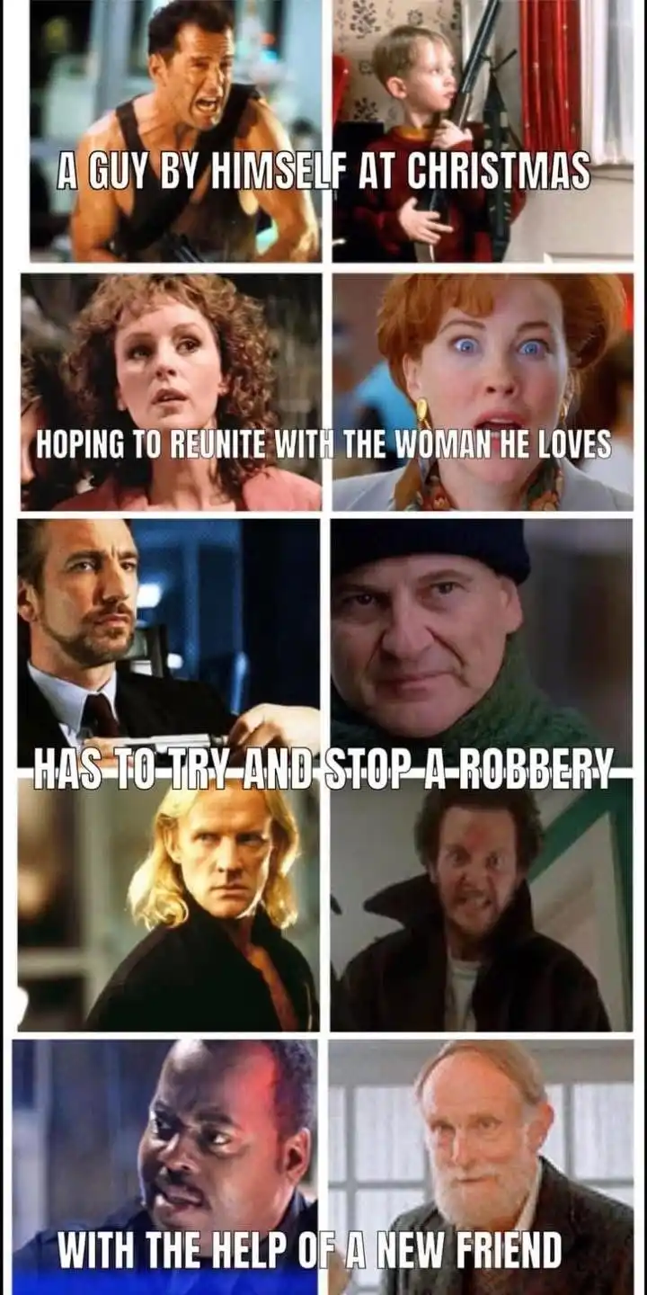 This meme is a six-panel grid featuring characters from various movies, each paired with a text overlay describing…