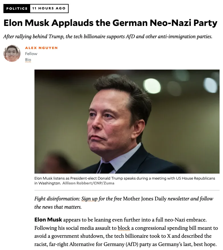 Elon Musk gives a surprising nod to the German Neo-Nazi Party