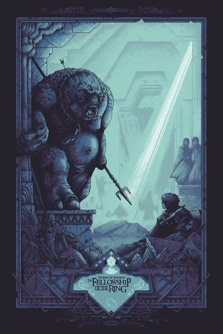 A stylized illustration depicts a monstrous, hulking creature with a trident, standing in a ruined, ancient-looking…