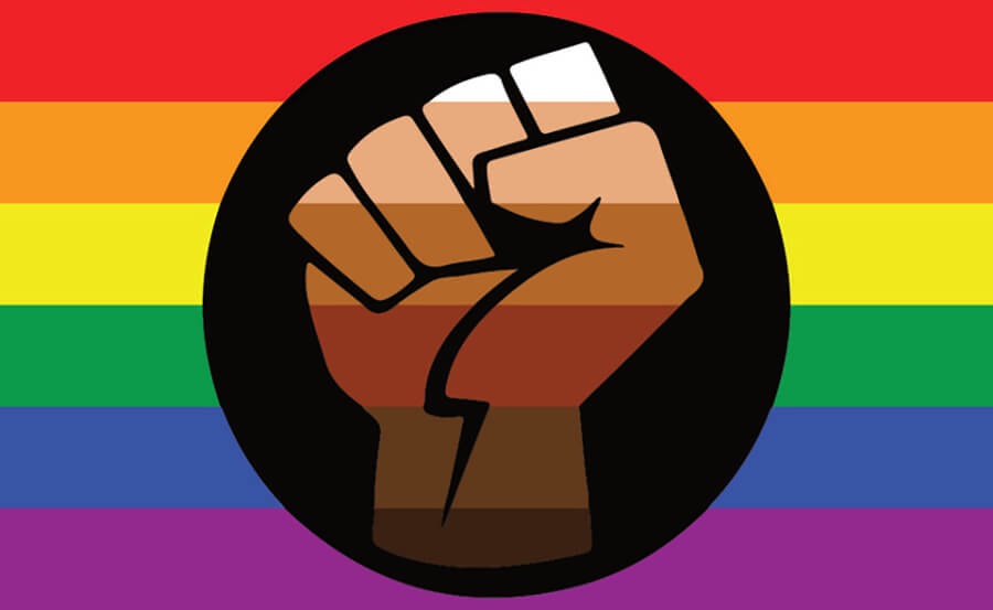 The image displays a raised fist icon, filled with a gradient of skin tones from dark brown at the bottom to light beige at…