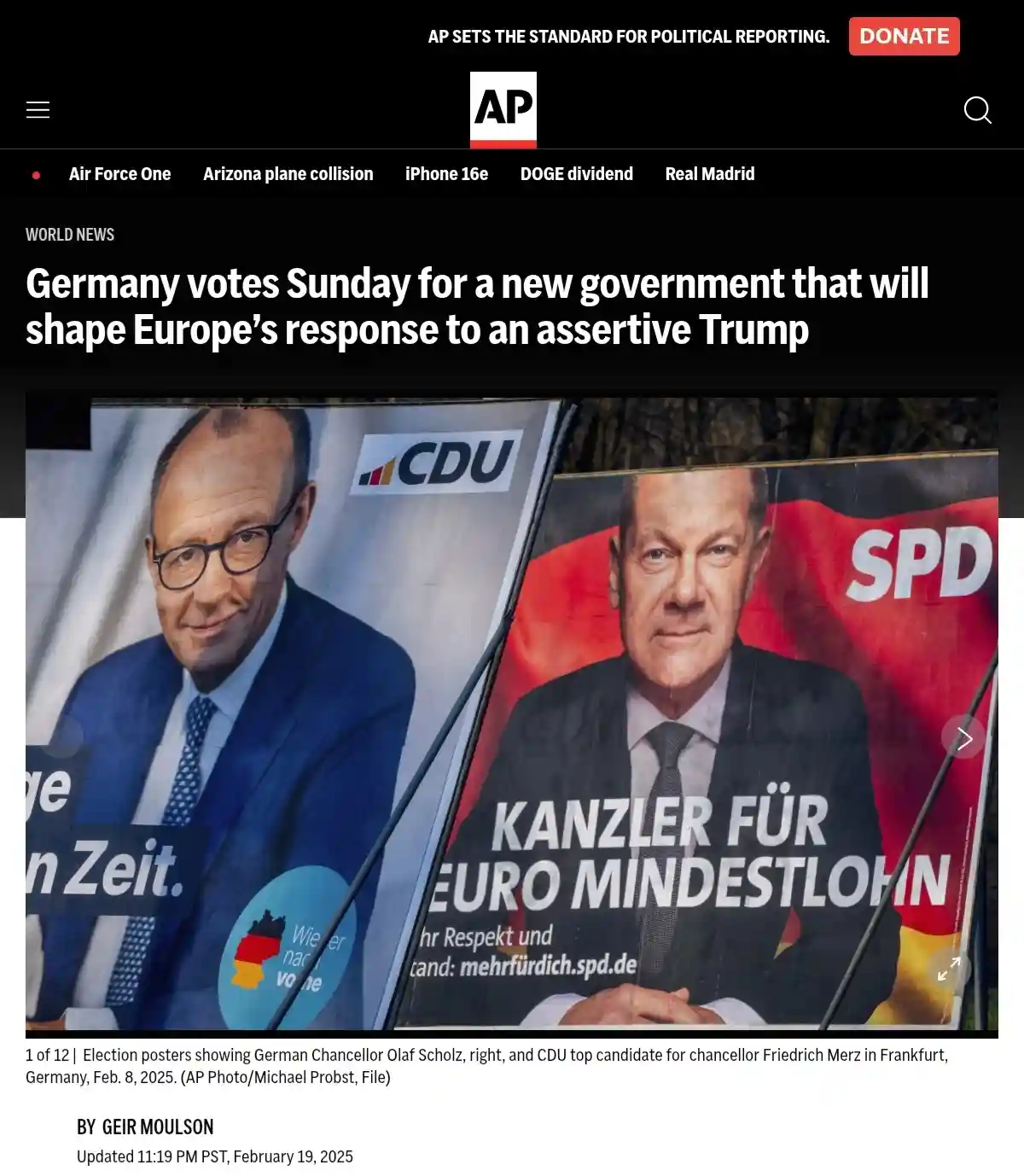 The image shows two German election posters side-by-side, one for CDU candidate Friedrich Merz and one for SPD candidate…