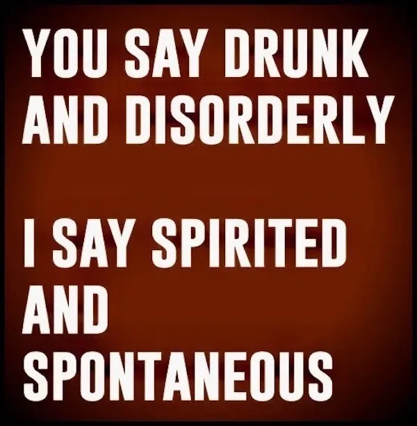 A solid brown background with bold white text in two blocks. The top block reads 'YOU SAY DRUNK AND DISORDERLY' and the…