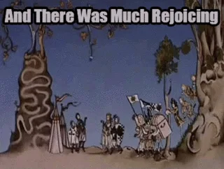 Six identical frames show a cartoon scene from 'The Sword in the Stone' where a group of knights and a king stand in a…