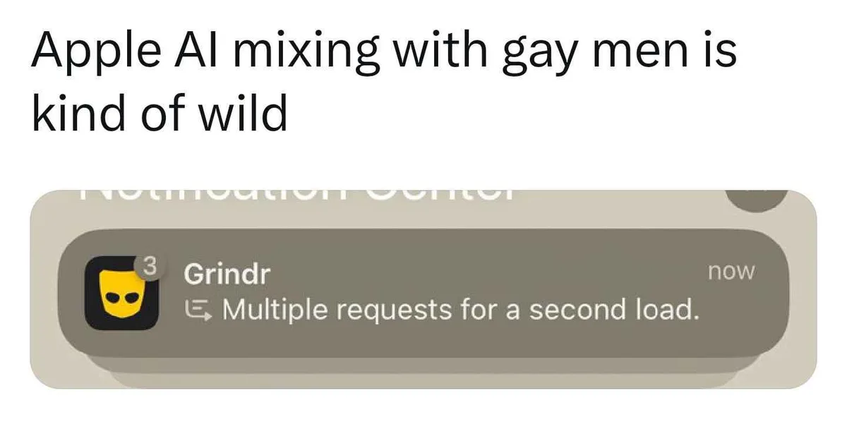 The image displays a smartphone notification center alert from the app 'Grindr', showing a yellow masked icon with a '3'…