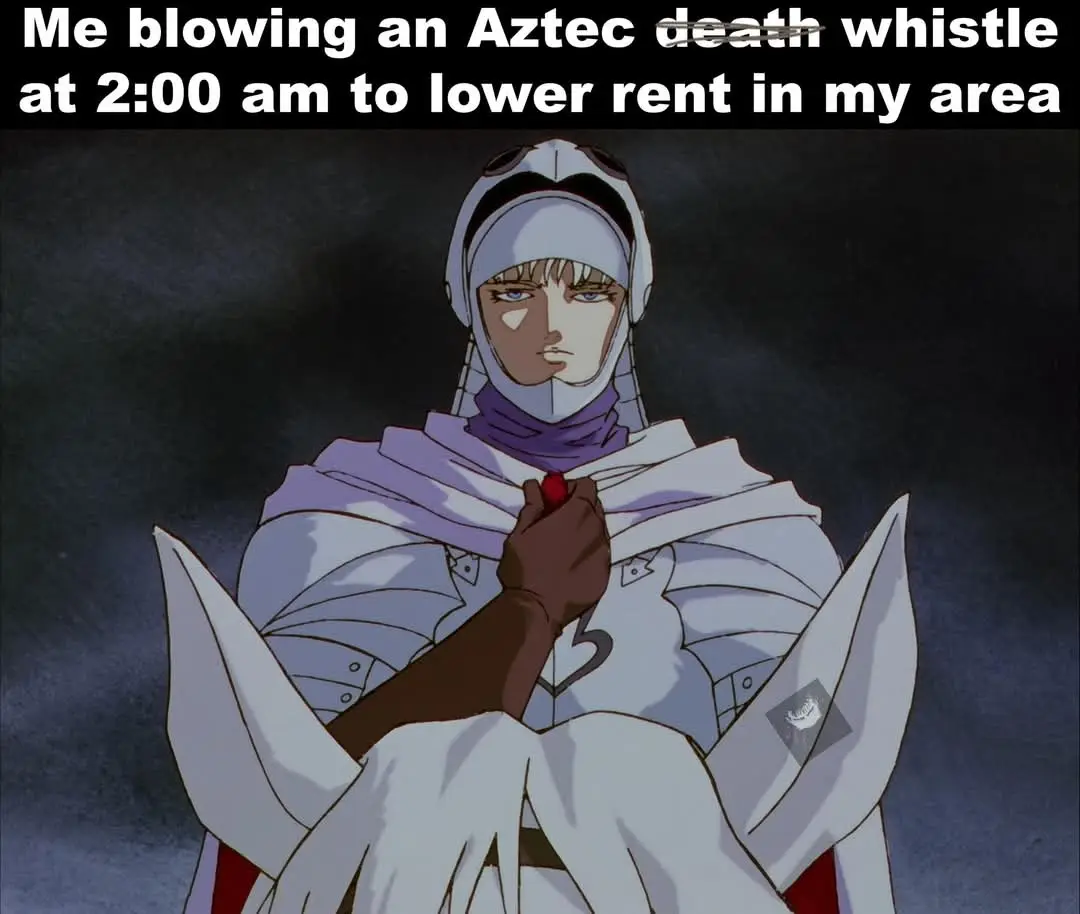 An anime character in white armor and a hooded cloak holds a red object, looking solemn against a dark background. The…