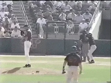 A six-panel sequence from a baseball game shows a pitcher in a dark jersey with number 51 on his back, preparing to throw a…