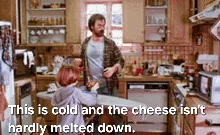 A six-panel comic strip from the movie 'The Sandlot' shows a young boy repeatedly saying 'This is cold and the cheese isn't…