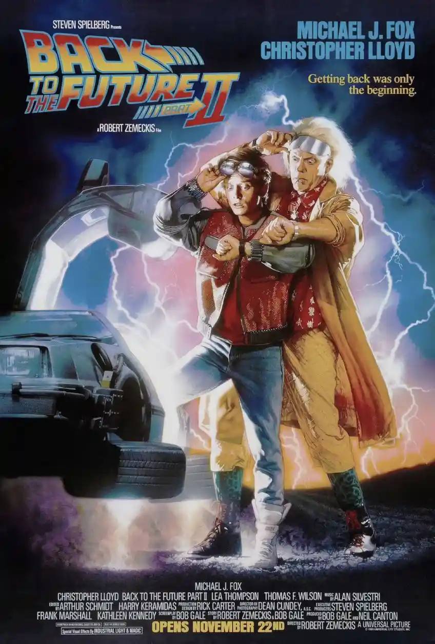 This is the official movie poster for 'Back to the Future Part II,' featuring Michael J. Fox as Marty McFly and Christopher…