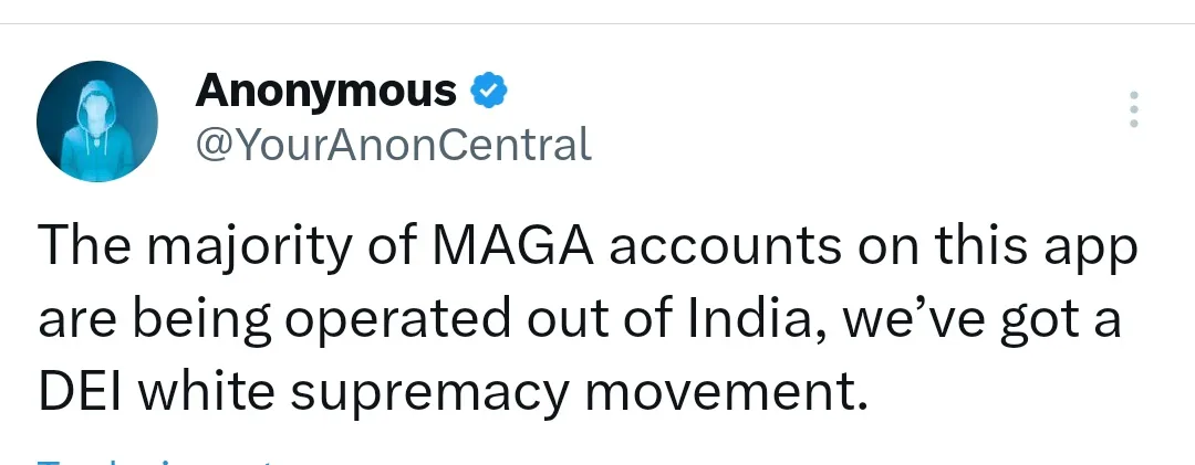A screenshot of a tweet from the verified account @YourAnonCentral, which has a blue hooded figure profile picture. The…