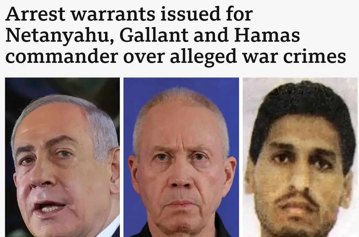 The image displays three separate headshots arranged side-by-side: Benjamin Netanyahu, Israel's Prime Minister; Yoav…