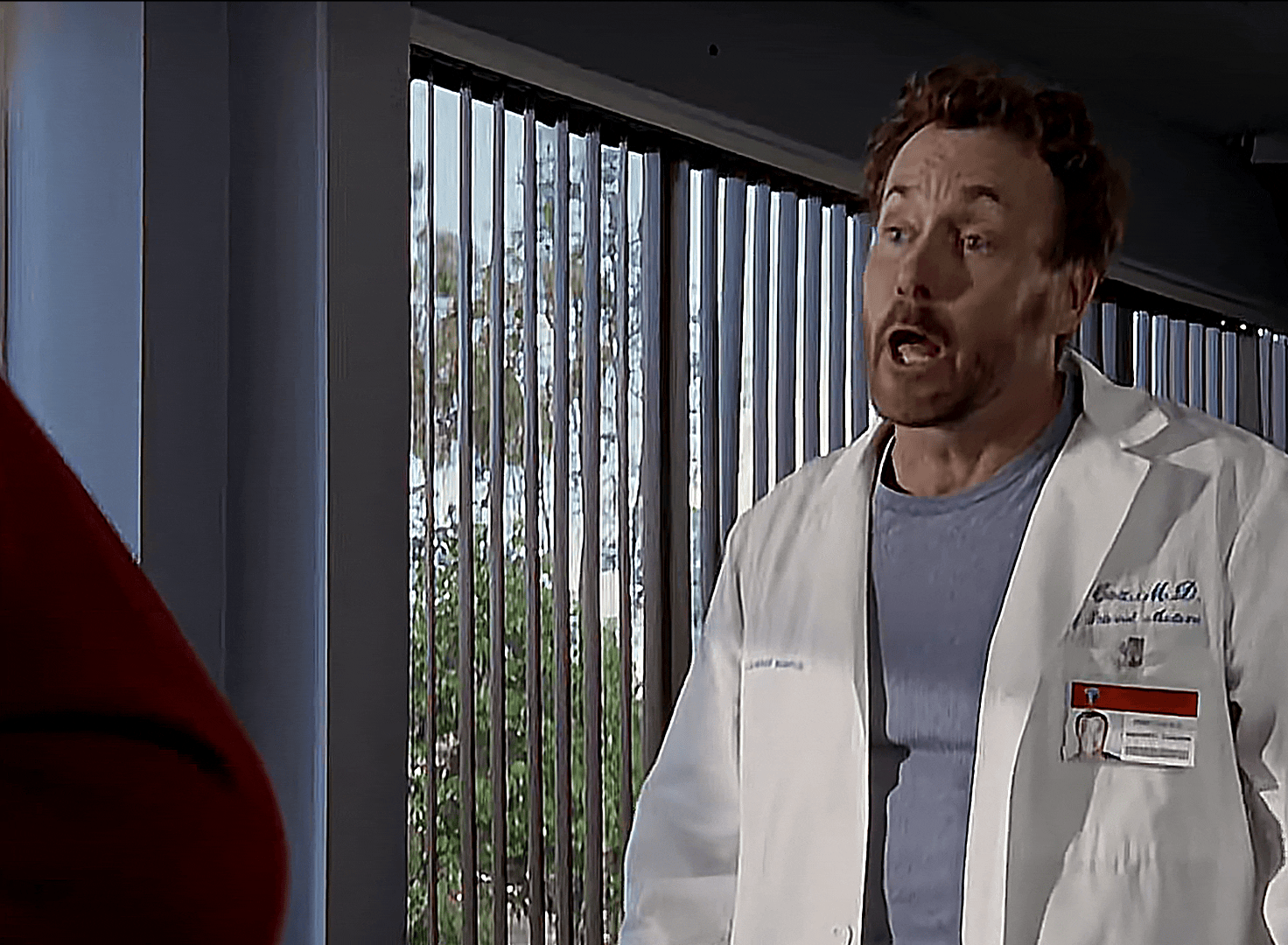 A six-panel meme showing actor John C. McGinley as a doctor in a white lab coat, progressively becoming more shocked or…