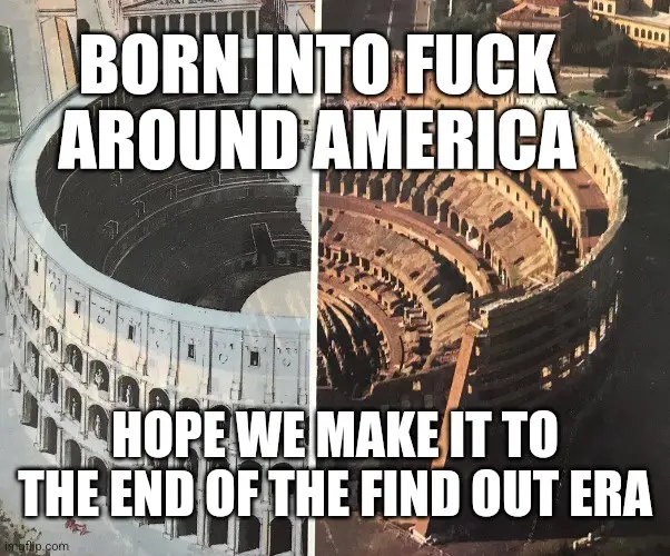The image is split vertically, showing two different views of the Colosseum in Rome. The left side is a black-and-white…