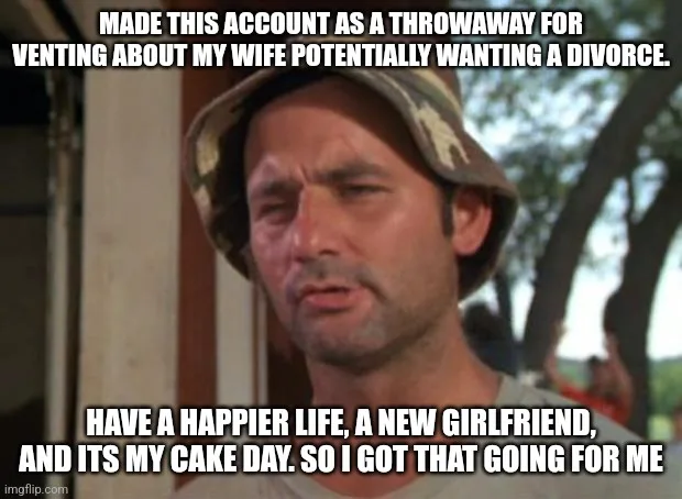 A man wearing a camouflage bucket hat looks distressed and resigned. The overlaid text reads: 'MADE THIS ACCOUNT AS A…