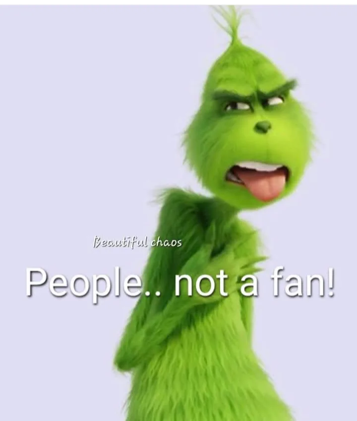 A green, furry animated character with a grumpy expression, tongue sticking out, and arms crossed against a plain light…
