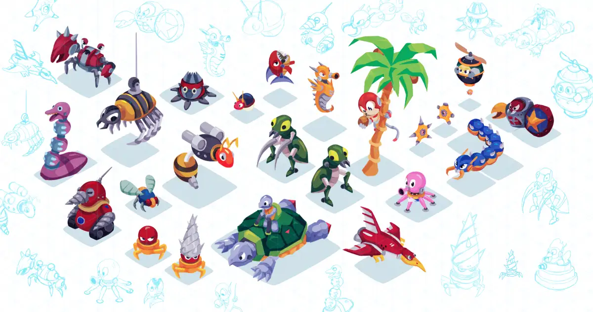 This image is a concept art sheet for the video game Skylanders, displaying a variety of colorful, stylized creatures and…