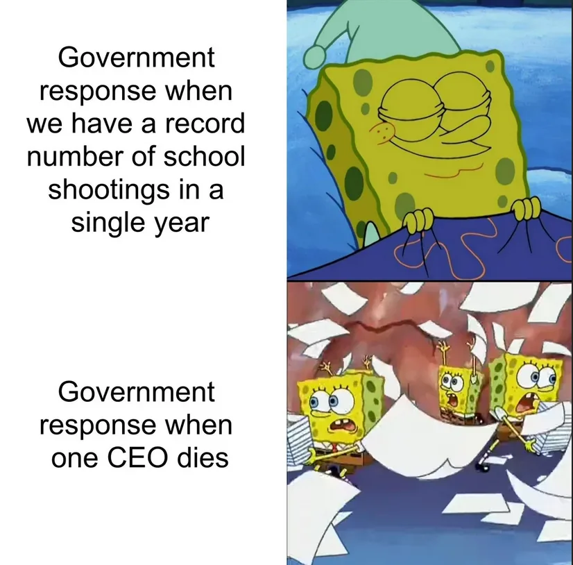 The image is a two-panel meme featuring SpongeBob SquarePants. The top panel shows SpongeBob sleeping peacefully in bed…