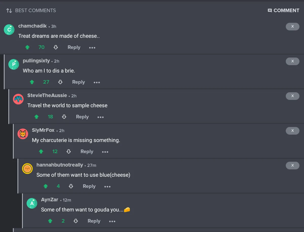 A screenshot of Reddit's 'best comments' section under a post, showing user 'pullingsixty' with 27 upvotes posting 'Who am I…