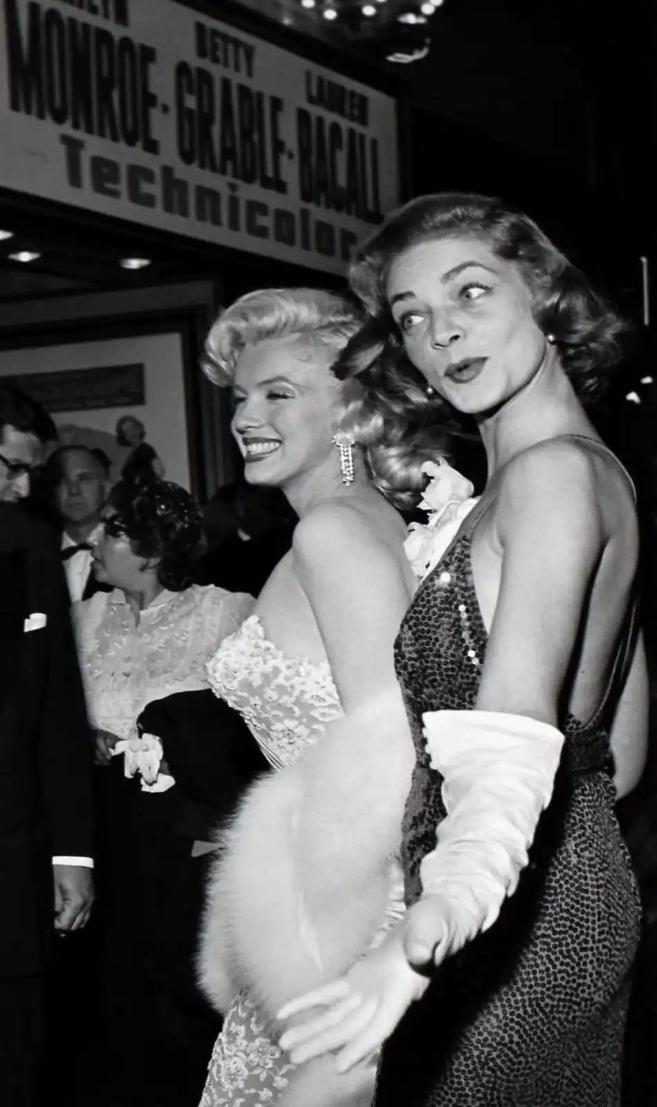 A Glamorous Moment: Marilyn Monroe and Lauren Bacall at the 1953 Premiere of 'How to Marry a Millionaire'