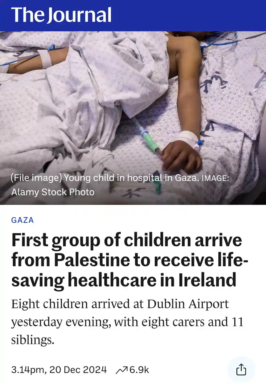 The image shows a newspaper article from 'The Journal' with a photo of a young child in a hospital bed, connected to medical…
