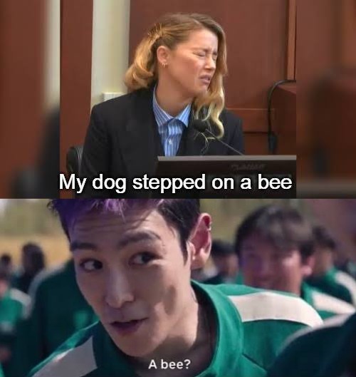 Top panel shows a woman in a courtroom setting, looking distressed while speaking into a microphone. Bottom panel shows a…