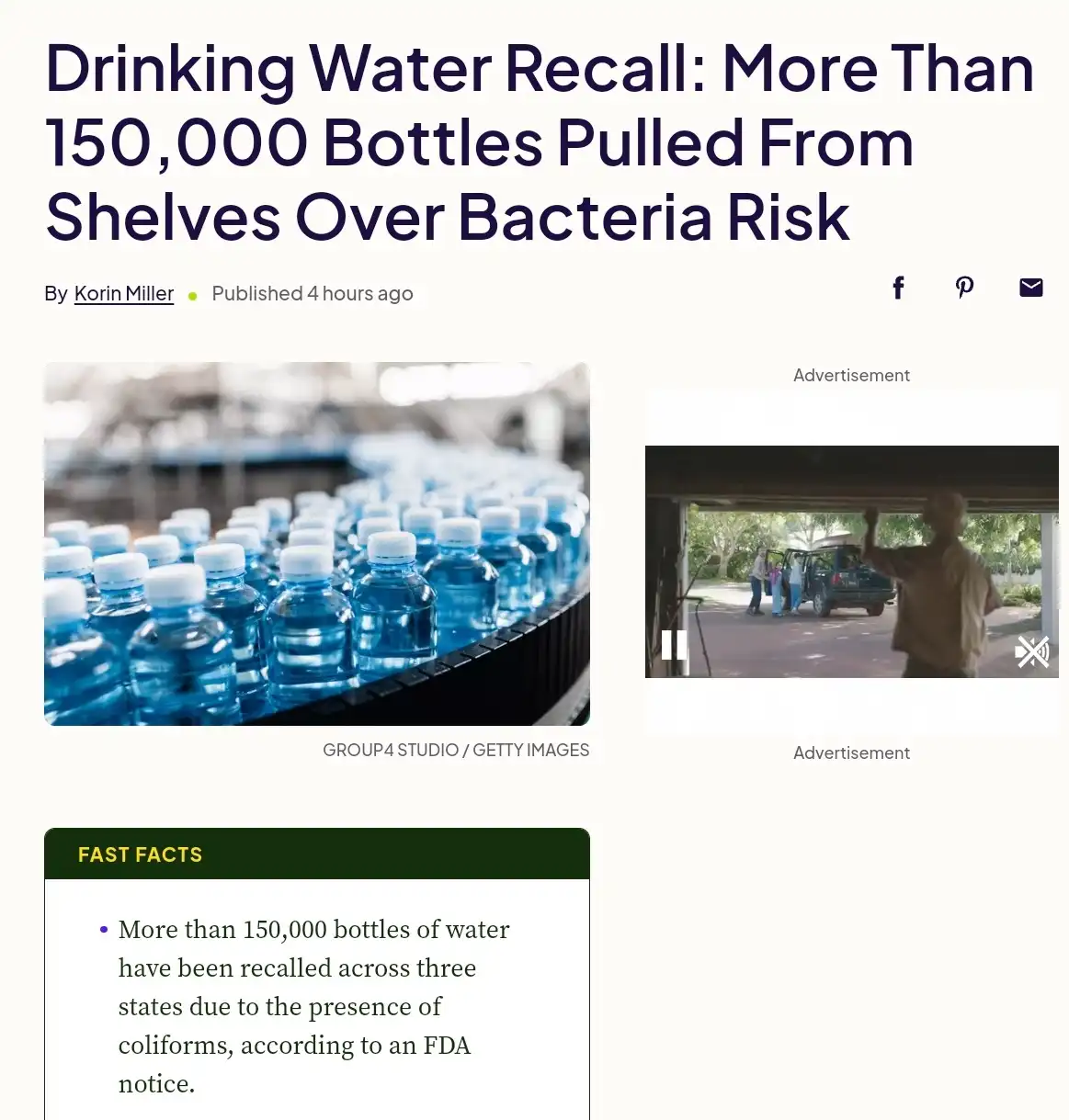 Water Bottle Recall: Over 150,000 Bottles Removed Due to Bacteria Concerns