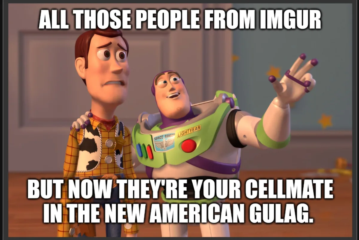 The image shows two animated characters, Woody and Buzz Lightyear from Toy Story, with Buzz pointing forward. The text…
