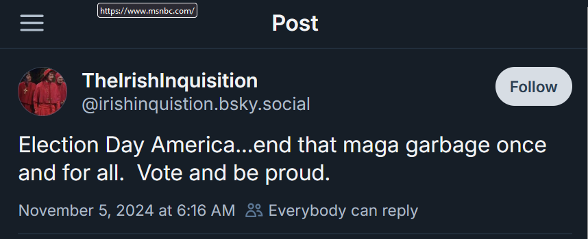 A screenshot of a social media post from 'TheIrishInquisition' on a dark-themed platform, showing a profile picture of three…