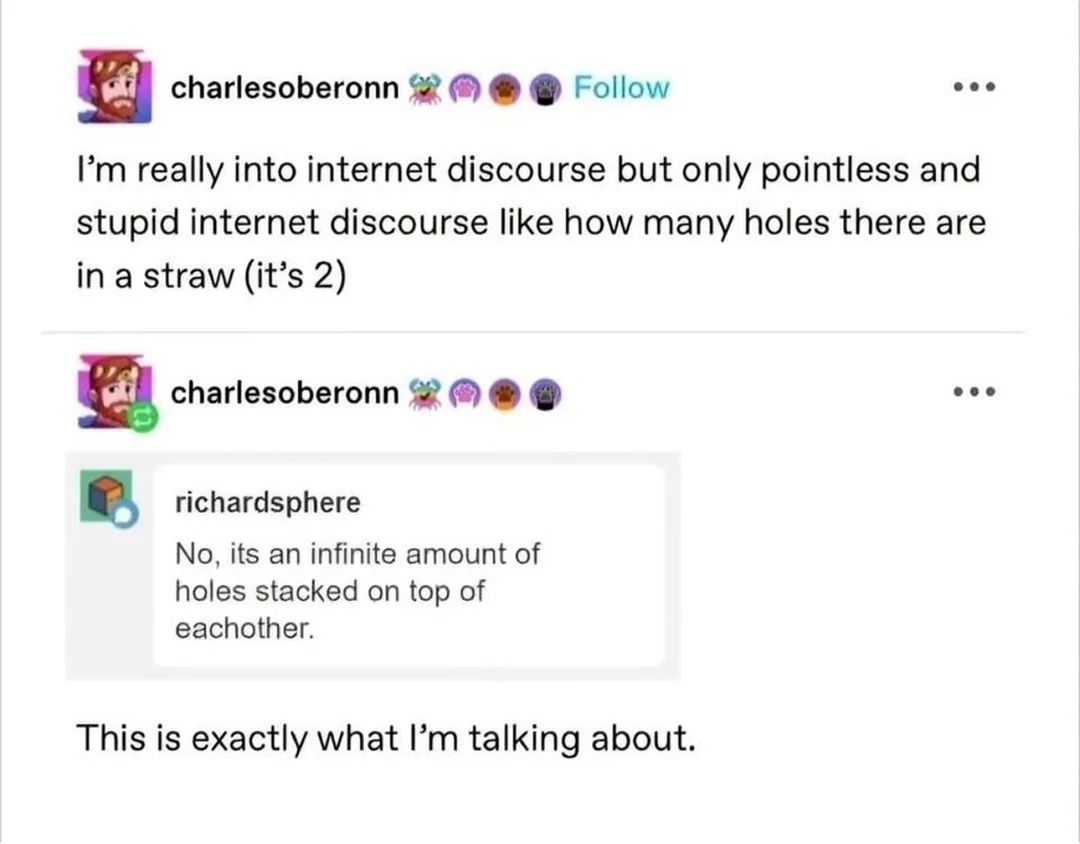 A screenshot of a social media thread shows user 'charlesoberonn' complaining about pointless internet discourse, using the…