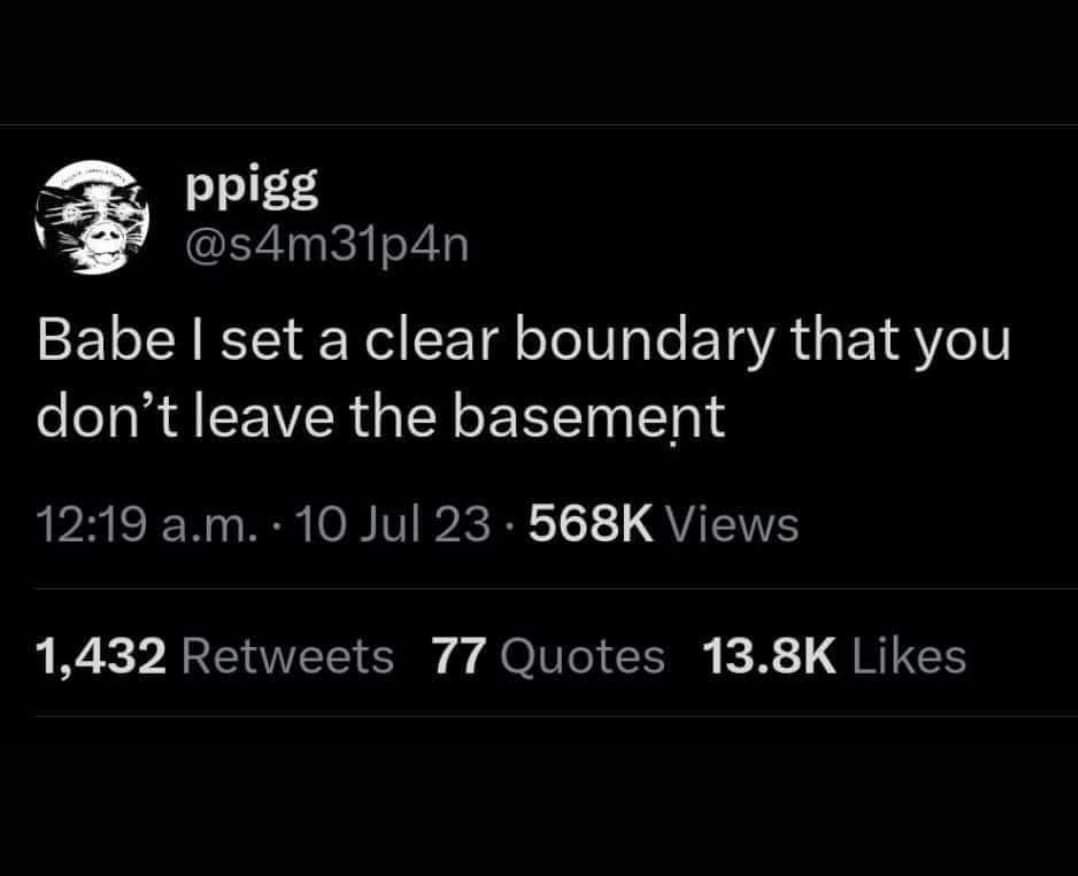 A screenshot of a tweet from user 'ppigg' with handle '@s4m31p4n', showing the text 'Babe I set a clear boundary that you…