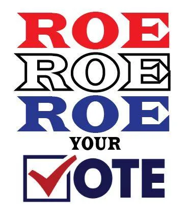 The image displays the word 'ROE' repeated three times in red, black, and blue, stacked vertically. Below them, the words…