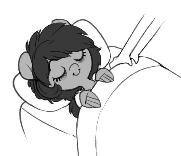 The image shows three panels of a cartoon girl with dark hair and ears, sleeping peacefully in a car seat with her head…