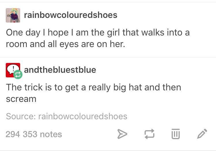 A screenshot of a Tumblr conversation where the first user expresses a desire to be the center of attention. The second…