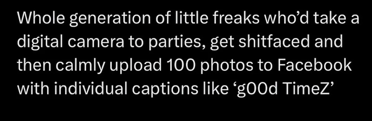 The image is a solid black background with white text that reads: 'Whole generation of little freaks who'd take a digital…