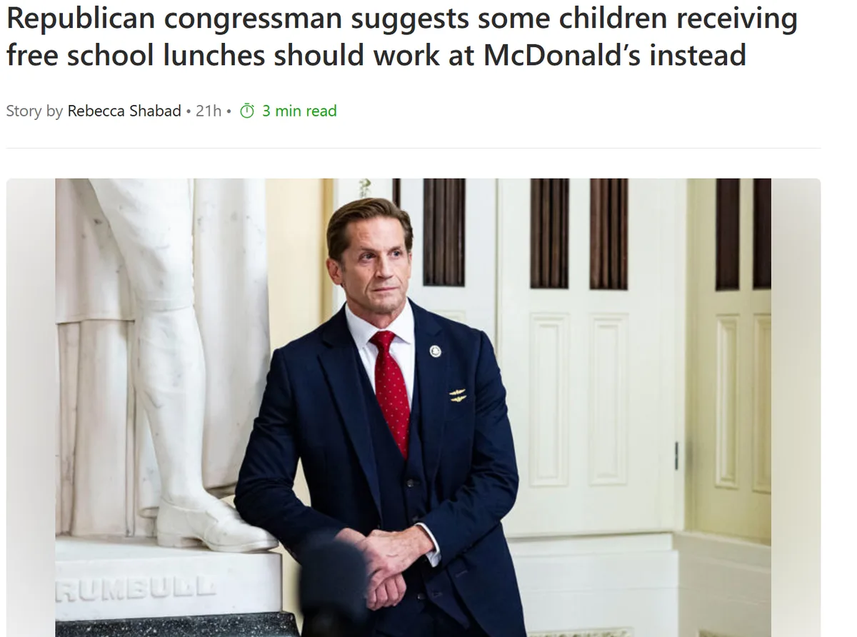 A man in a dark suit and red tie stands beside a marble statue, looking serious. The overlaid text reads 'Republican…