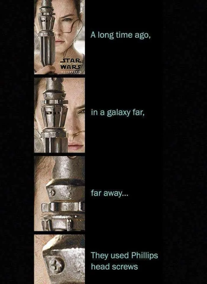 The image is a vertical collage of four close-up shots from a Star Wars movie poster, starting with a woman holding a…