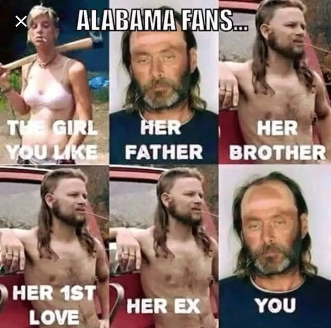 A six-panel meme grid showing a woman labeled 'THE GIRL YOU LIKE', her father, her brother, her first love, her ex, and…