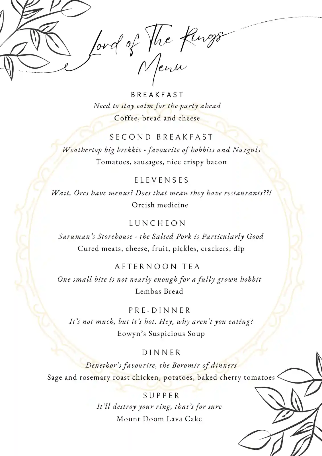 Plan the ultimate Lord of the Rings marathon with this themed menu!