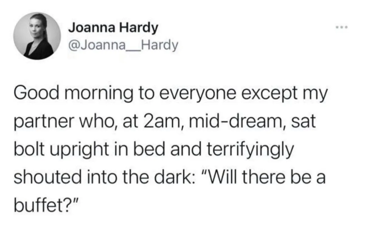 A screenshot of a tweet by Joanna Hardy (@Joanna__Hardy) showing her profile picture and text describing her partner's…