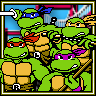 A pixelated image of the four Teenage Mutant Ninja Turtles from the 1989 video game, standing together in a defiant pose…