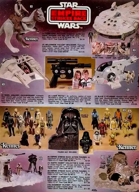 This is a vintage Kenner Star Wars toy catalog page from the 'Empire Strikes Back' era, showcasing various action figures…