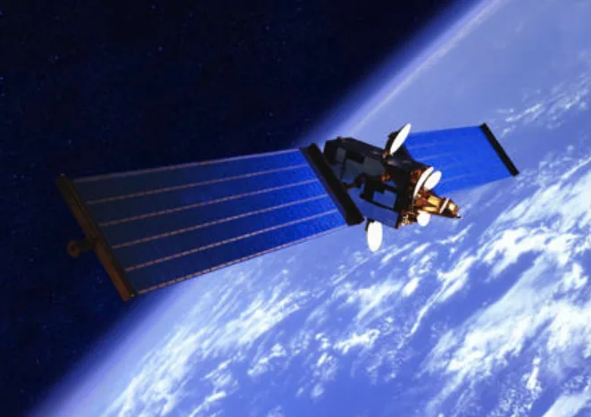 An image of a satellite with large blue solar panels orbiting Earth, with the overlaid text 'i'm not a space station, i'm a…