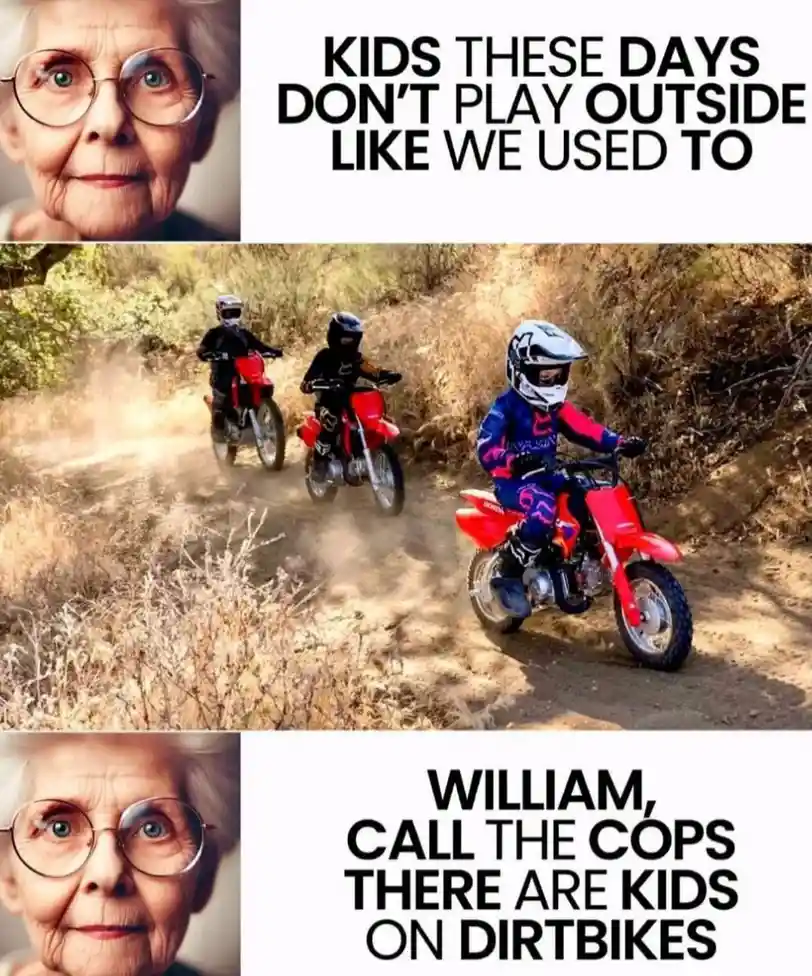 The image is a three-panel meme. The top and bottom panels show a close-up of an elderly woman with round glasses and a…