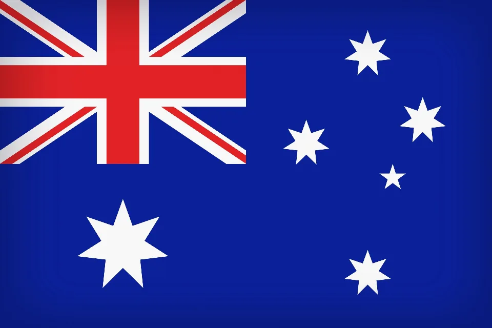 The image displays the national flag of Australia, featuring a blue field with the Union Jack in the canton, a large white…