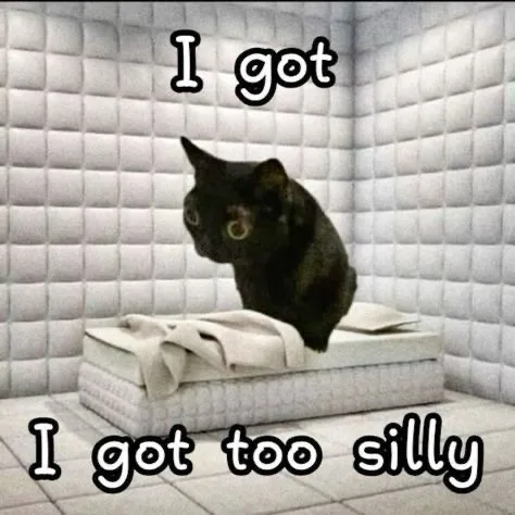 A black cat with wide, startled eyes sits perched atop a white mattress in a room with white quilted walls and tiled floor…