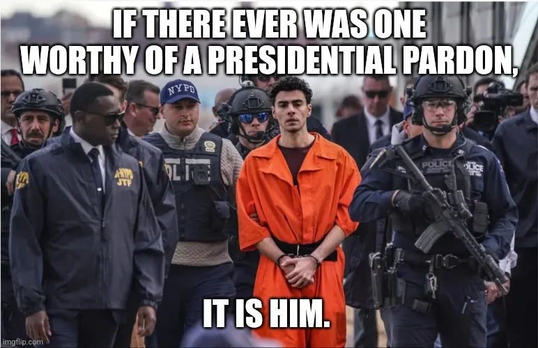 A young man in an orange prison jumpsuit stands handcuffed, flanked by armed police officers in tactical gear. The overlaid…