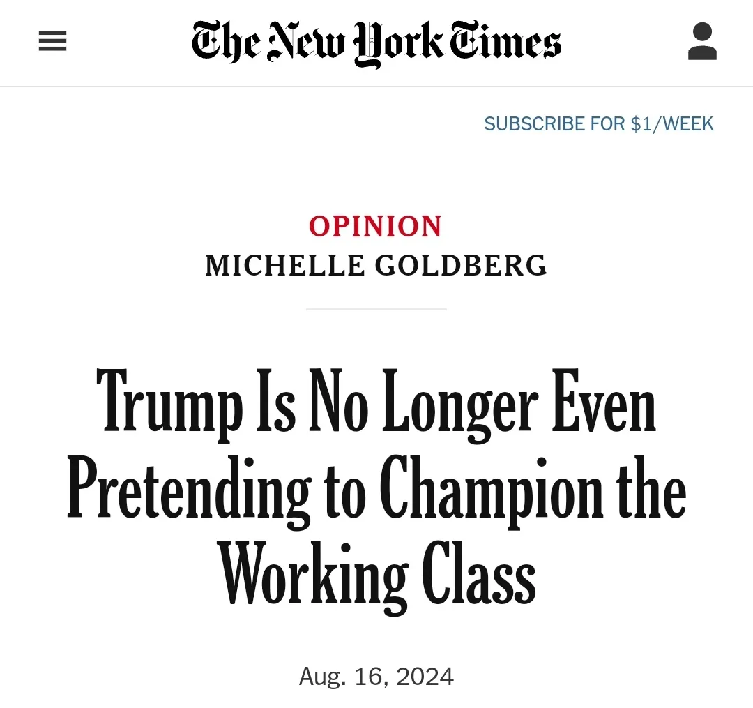 The image displays a screenshot of a New York Times opinion article page, featuring the headline 'Trump Is No Longer Even…