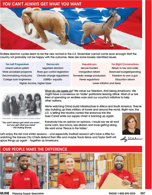 An image of a plastic elephant and donkey figurine on an American flag, overlaid with text listing political party platforms…
